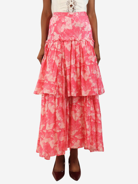 Pink tiered floral maxi skirt - size XS product image