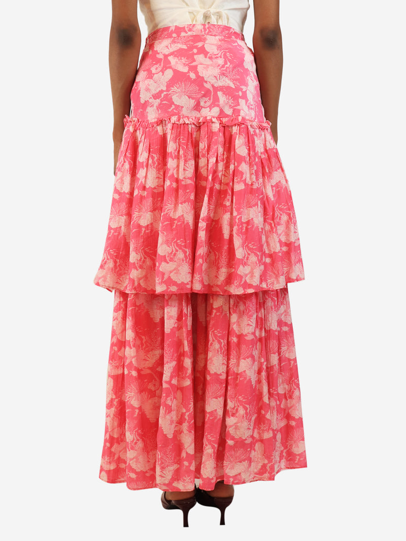 Pink tiered floral maxi skirt - size XS