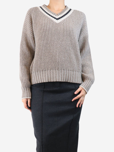 Neutral ribbed v-neck jumper - size S Knitwear Brunello Cucinelli 