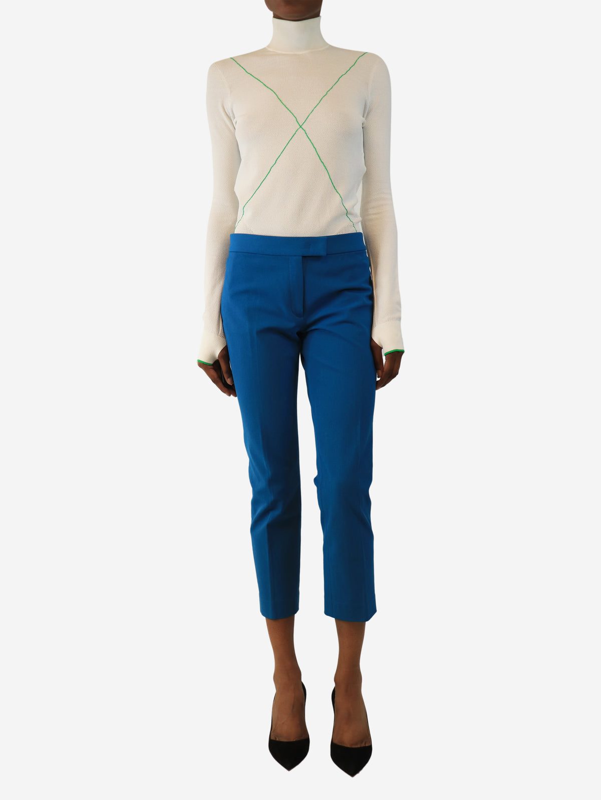 Blue Gabardine stretch trousers - size UK 8