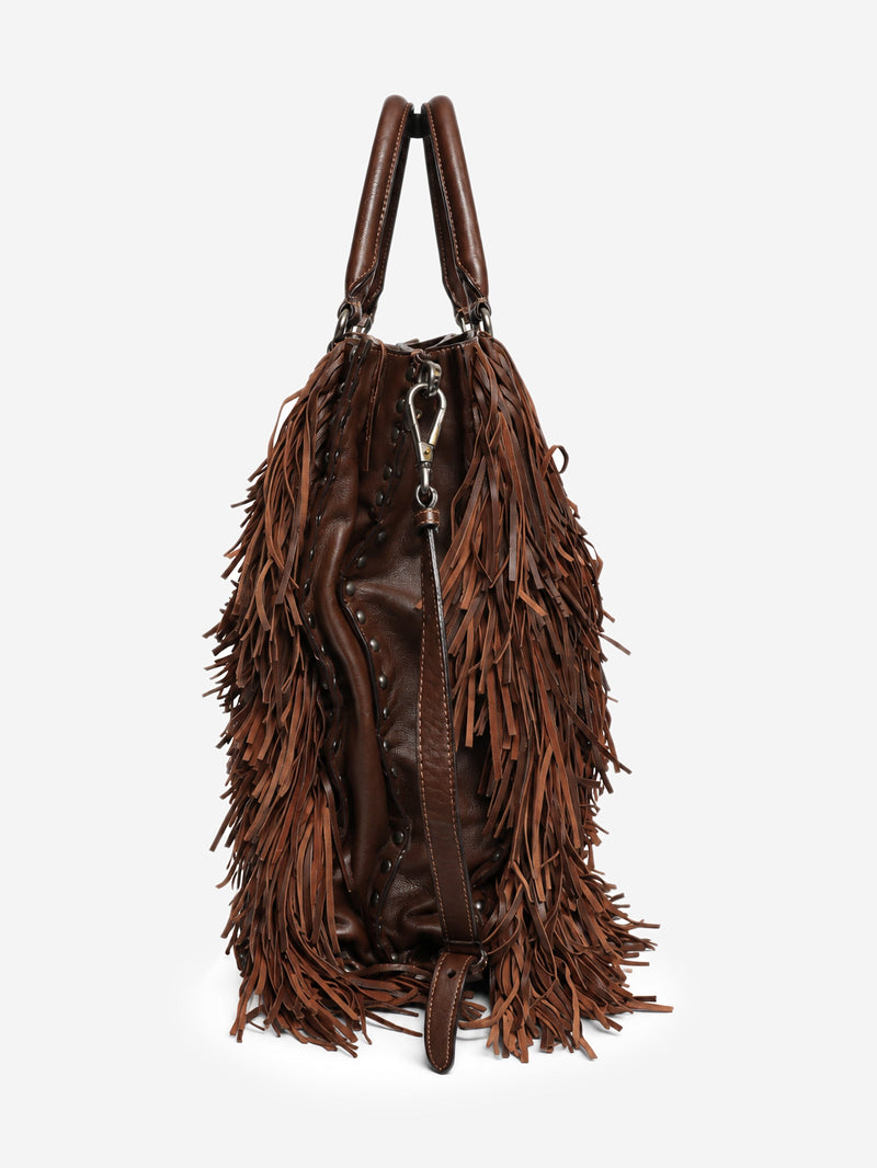 Brown leather fringe tote bag Shoulder bags Prada 