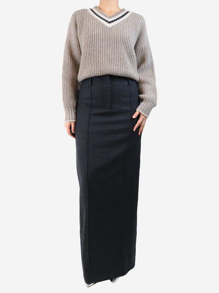 Charcoal grey wool long skirt - size UK 10 alternate image