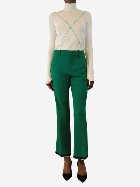 Green stripe-cuff trousers - size UK 6 alternate image