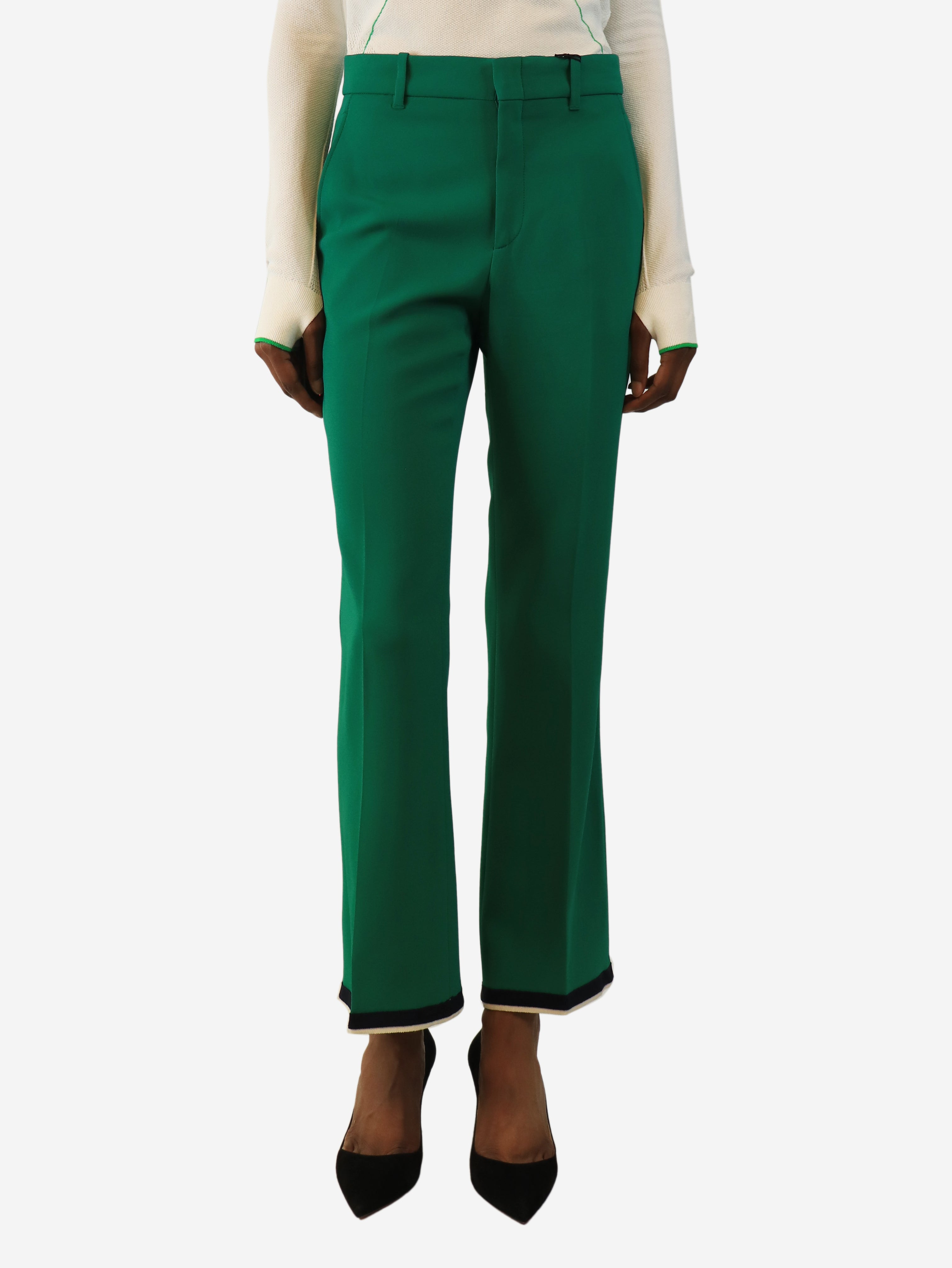 Green stripe-cuff trousers - size UK 6