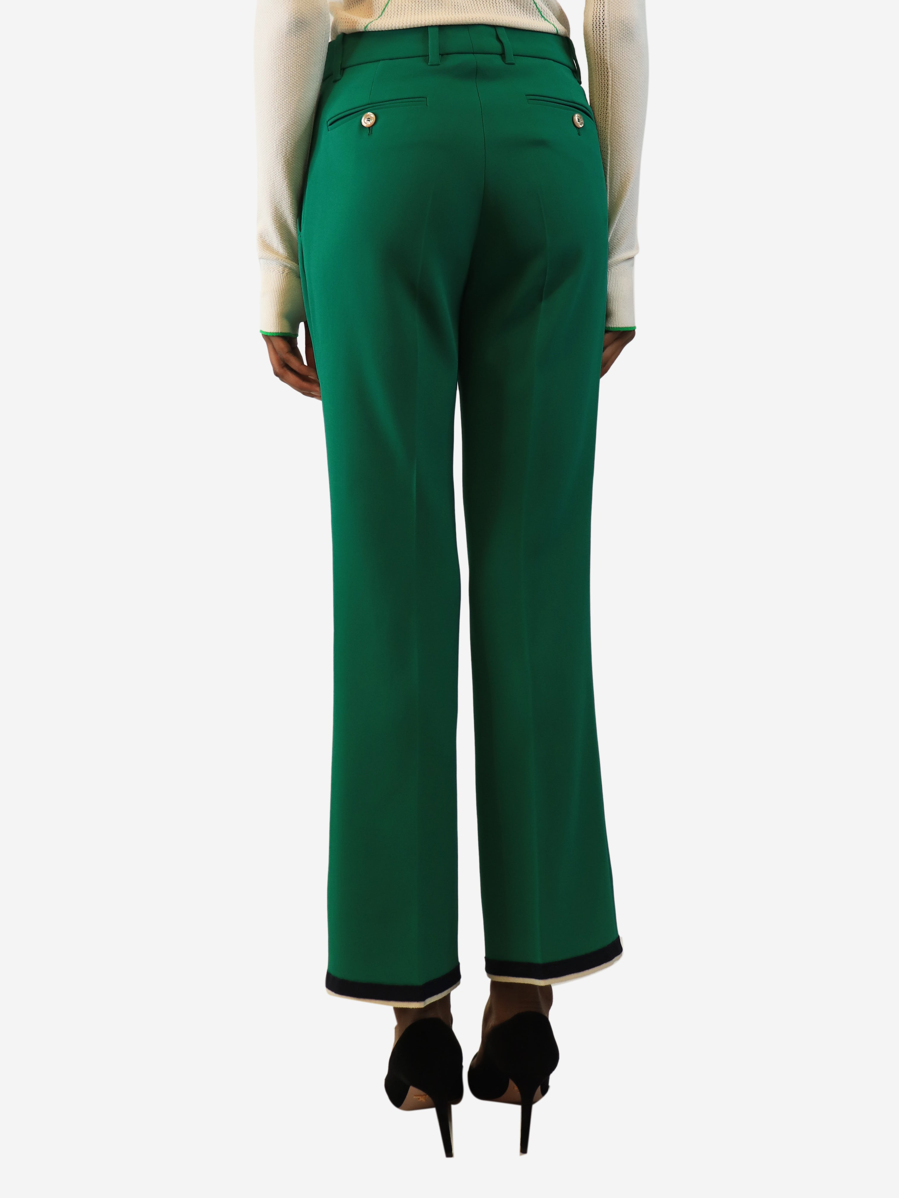 Green stripe-cuff trousers - size UK 6