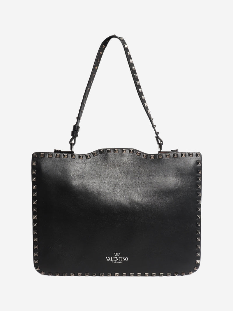 Black rockstud leather shoulder bag
