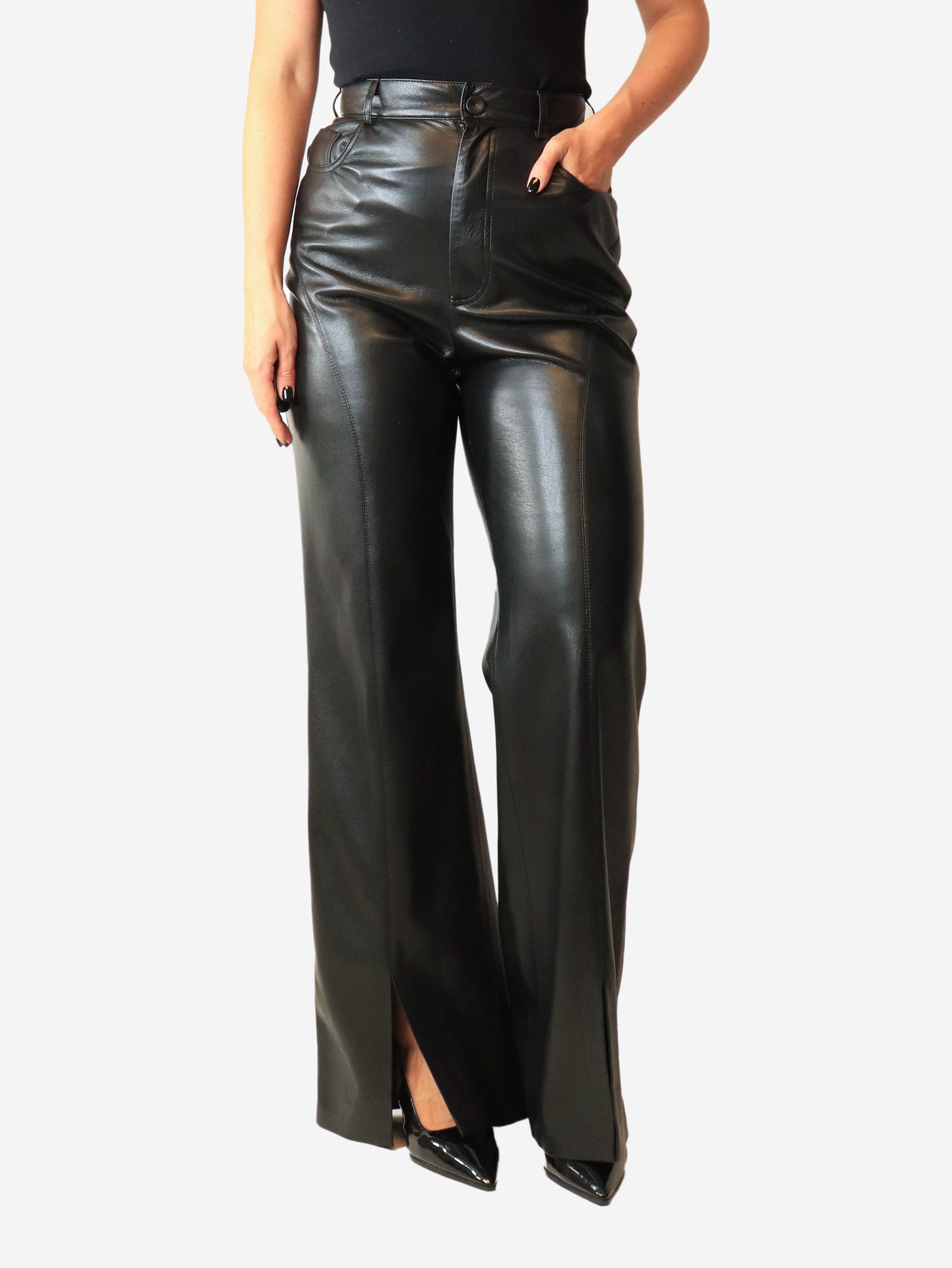 Black alt-leather trousers - size M Trousers Nanushka 