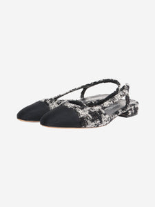 Chanel Black and grey tweed sling back flat heels - size EU 37.5
