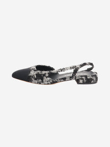 Chanel Black and grey tweed sling back flat heels - size EU 37.5