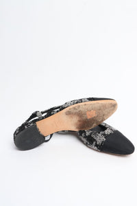 Chanel Black and grey tweed sling back flat heels - size EU 37.5
