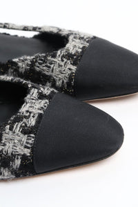 Chanel Black and grey tweed sling back flat heels - size EU 37.5