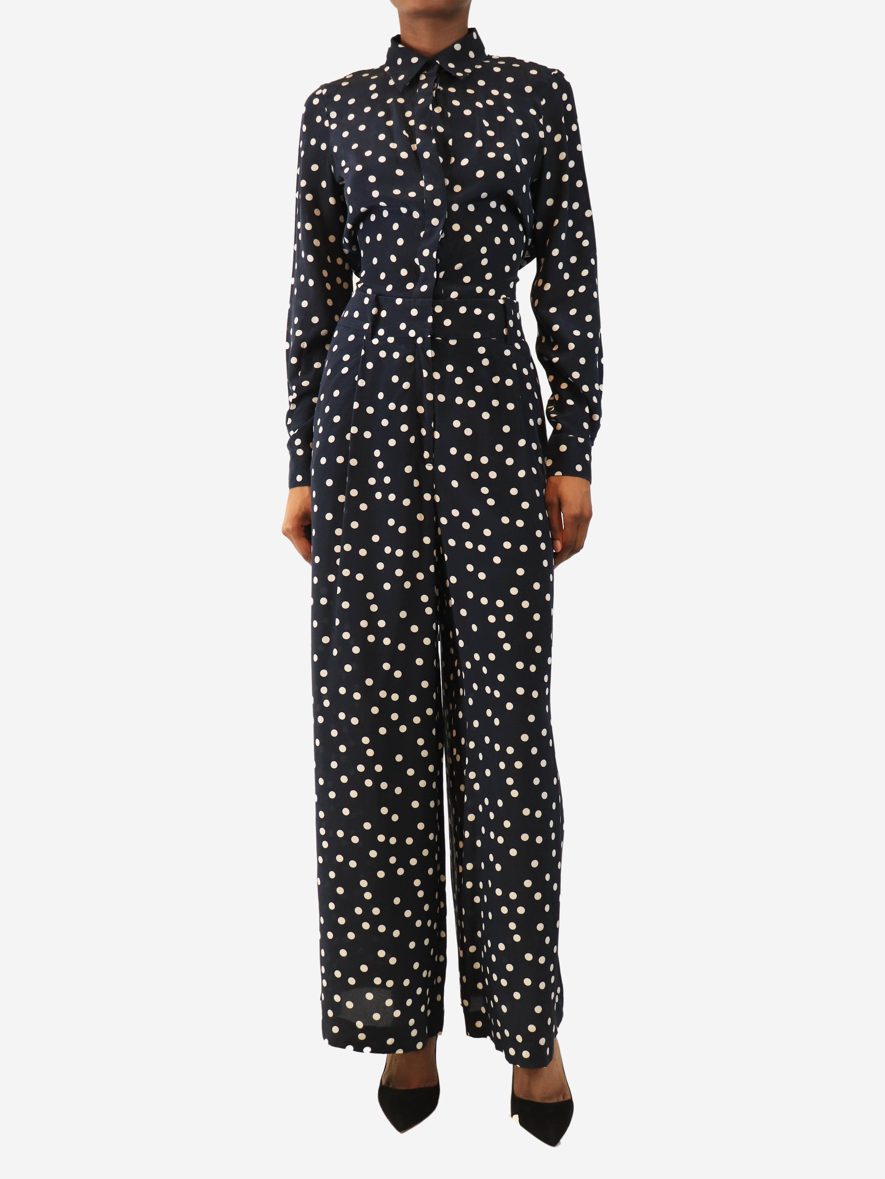 Navy polka dot blouse and trouser set - size UK 6 Sets CH Carolina Herrera 