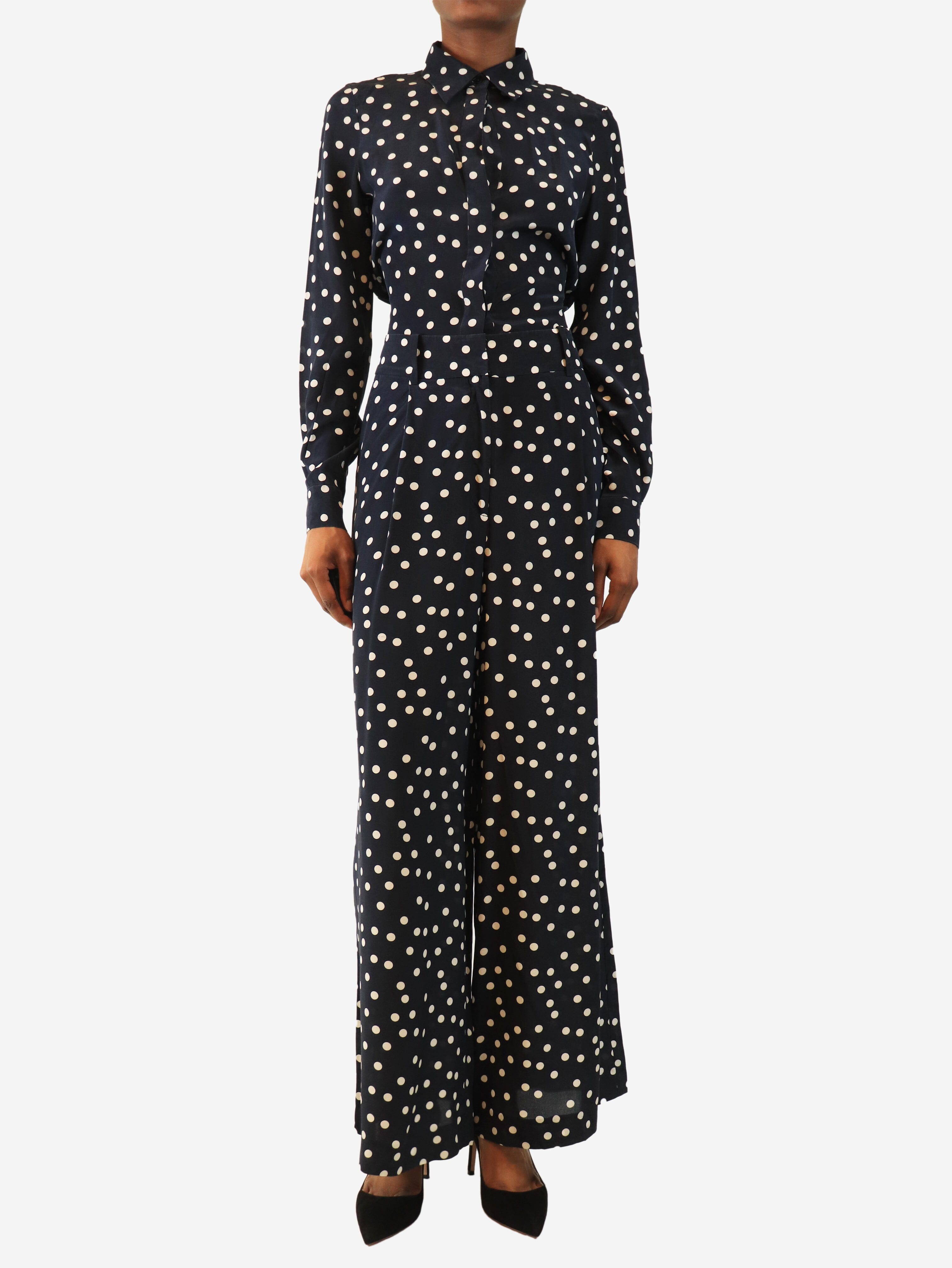 Navy polka dot blouse and trouser set - size UK 6 Sets CH Carolina Herrera 