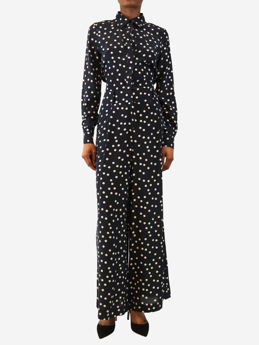 Navy polka dot blouse and trouser set - size UK 6 Sets CH Carolina Herrera 