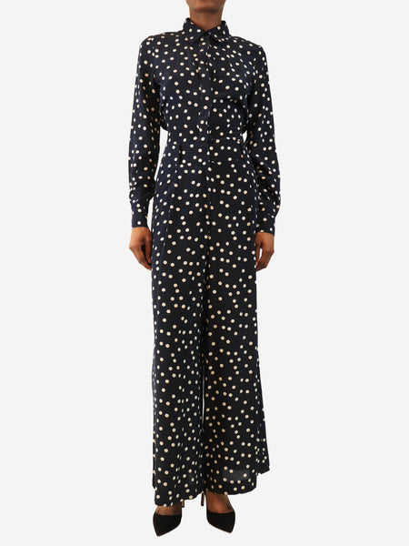 Navy polka dot blouse and trouser set - size UK 6 product image