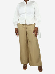 Joseph Beige silk wide-leg trousers - size UK 12