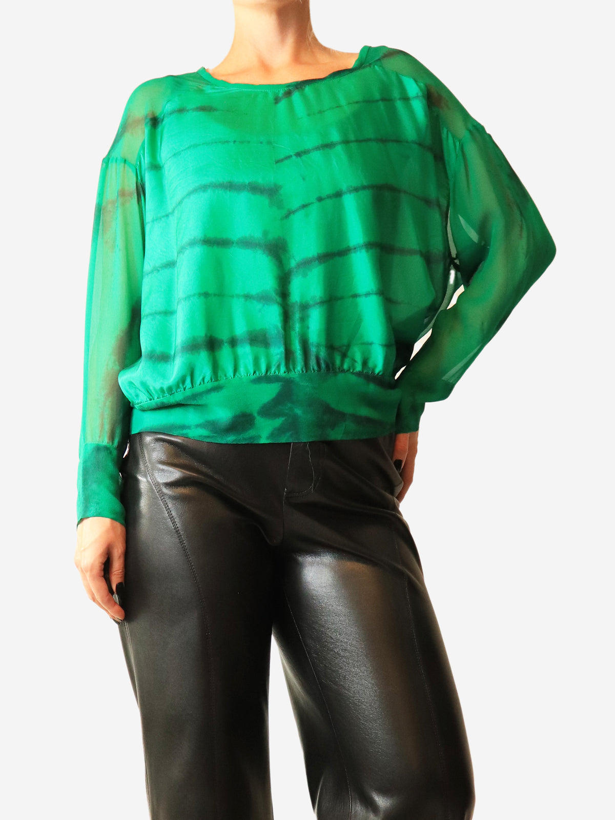 Green sheer tie-dye blouse - size M