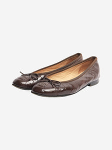 Chanel Brown leather crinkled ballet flats - size EU 37.5