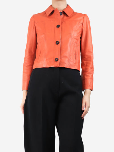 Orange leather cropped jacket - size UK 8 Coats & Jackets ME+EM 