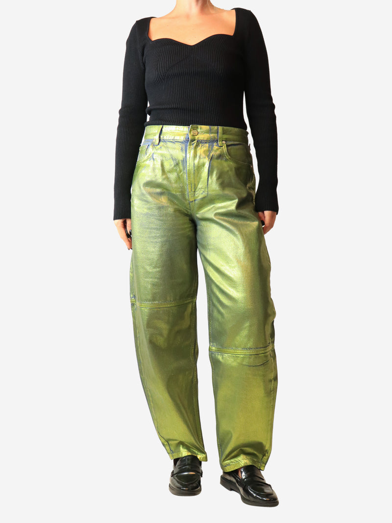 Green metallic tapered jeans - size UK 12