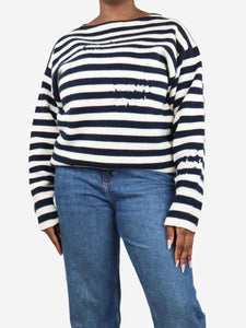 Christian Dior Blue AW/19 Runway cashmere distressed striped jumper - size UK 14