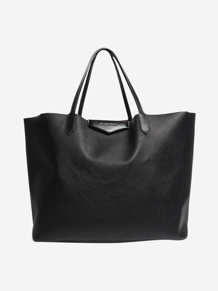 Black leather tote bag product image