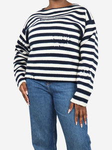 Christian Dior Blue AW/19 Runway cashmere distressed striped jumper - size UK 14