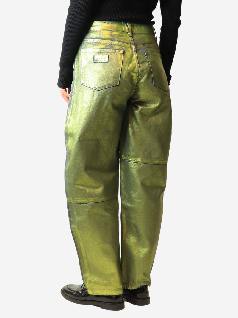 Green metallic tapered jeans - size UK 12