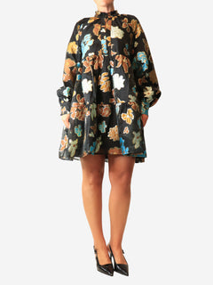 Lurex multi floral print mini dress - size UK 8