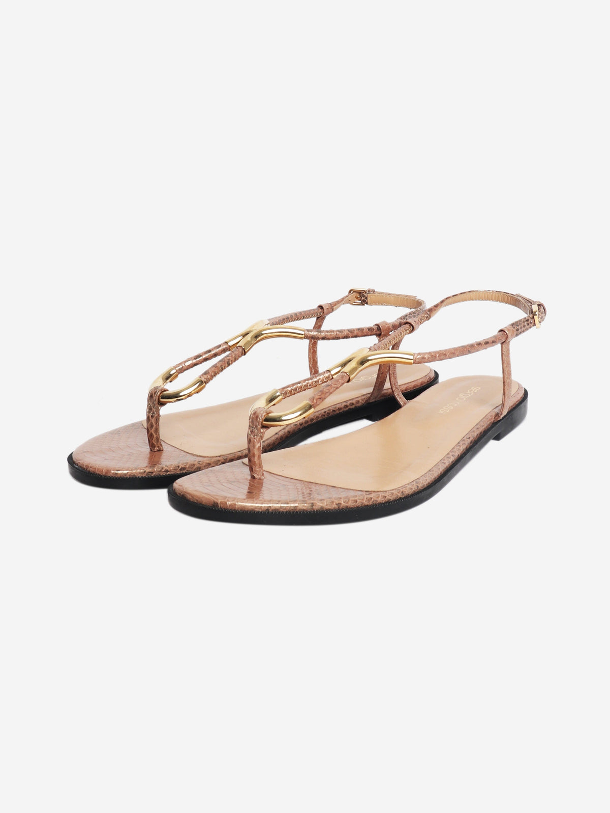 Brown snake-embossed flat sandals - size EU 39 Flat Sandals Sergio Rossi 