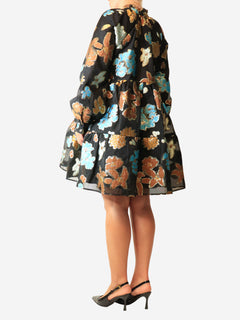 Lurex multi floral print mini dress - size UK 8