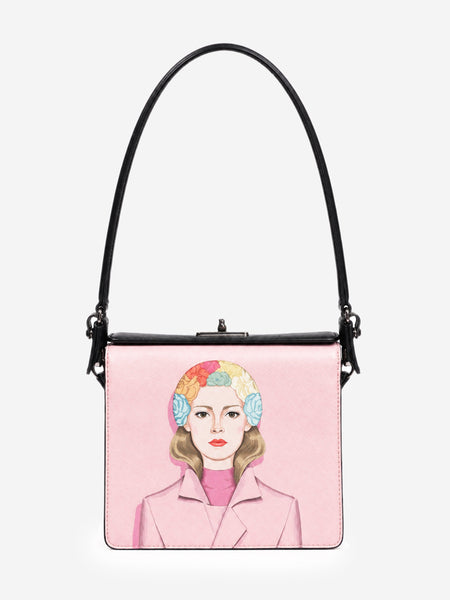 Pink Saffiano leather printed shoulder bag product image