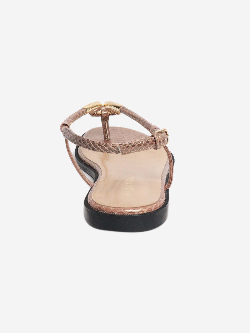 Brown snake-embossed flat sandals - size EU 39 Flat Sandals Sergio Rossi 