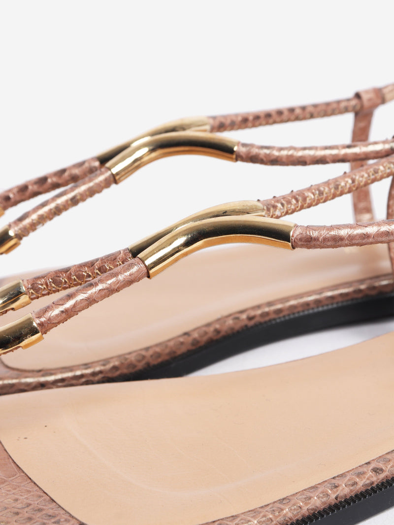 Brown snake-embossed flat sandals - size EU 39 Flat Sandals Sergio Rossi 
