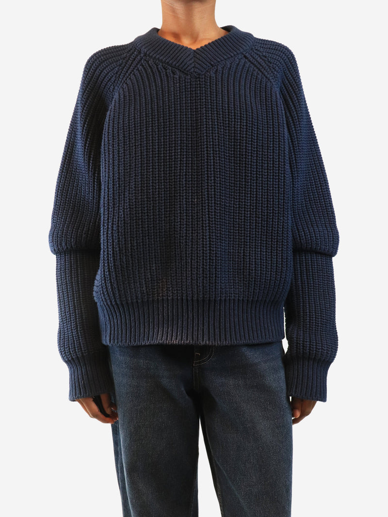 Navy ribbed v-neck jumper - size S Knitwear Eytys 