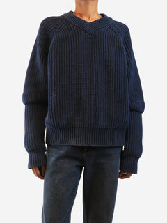 Navy ribbed v-neck jumper - size S Knitwear Eytys 