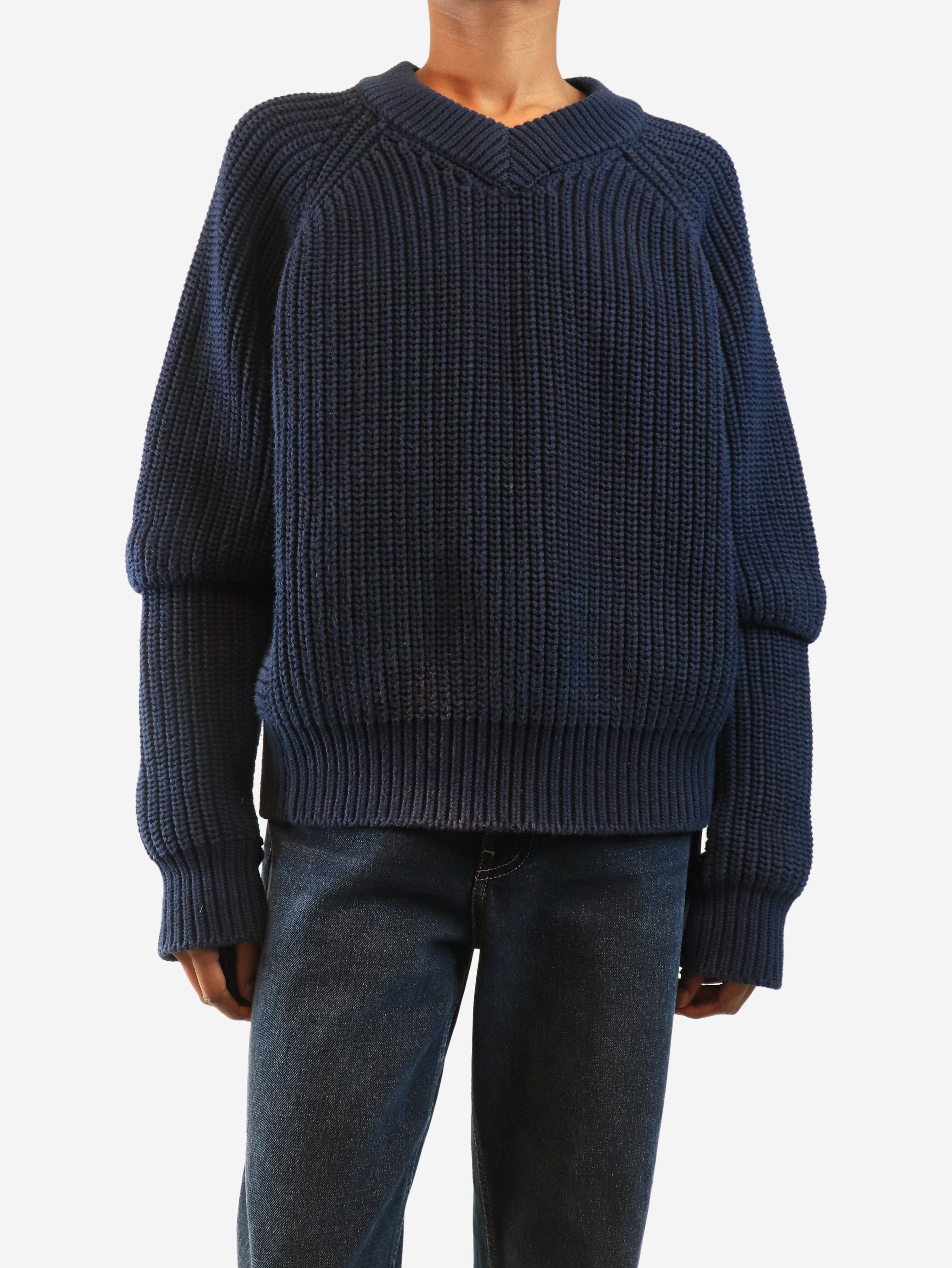 Navy ribbed v-neck jumper - size S Knitwear Eytys 
