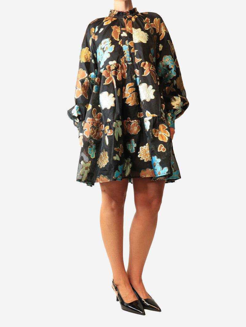 Lurex multi floral print mini dress - size UK 8