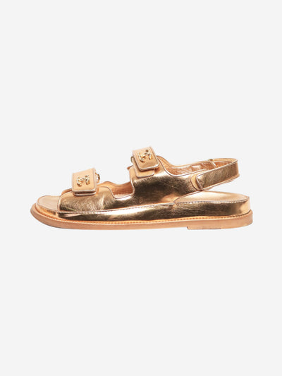 Rose gold metallic leather sandals - size EU 39 Flat Sandals Chanel 