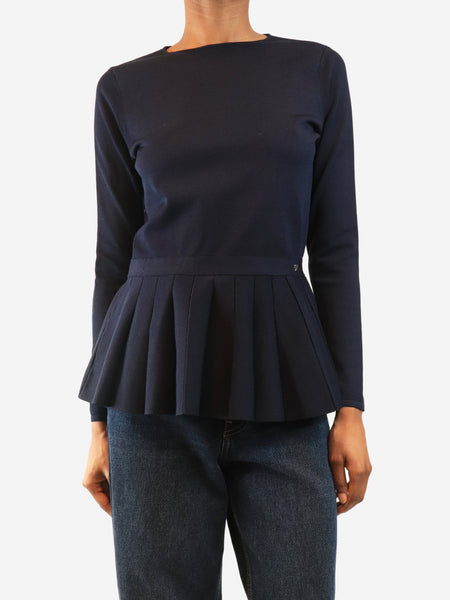 Navy pleated peplum top - size S product image