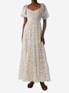 Rixo White embroidered floral maxi dress - size UK 6