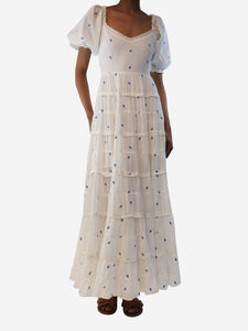 Rixo White embroidered floral maxi dress - size UK 6