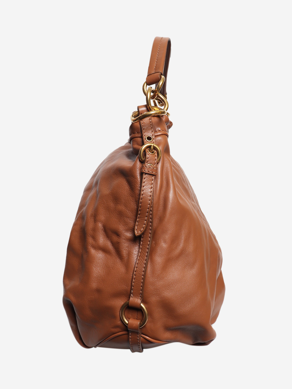 Brown leather hobo bag