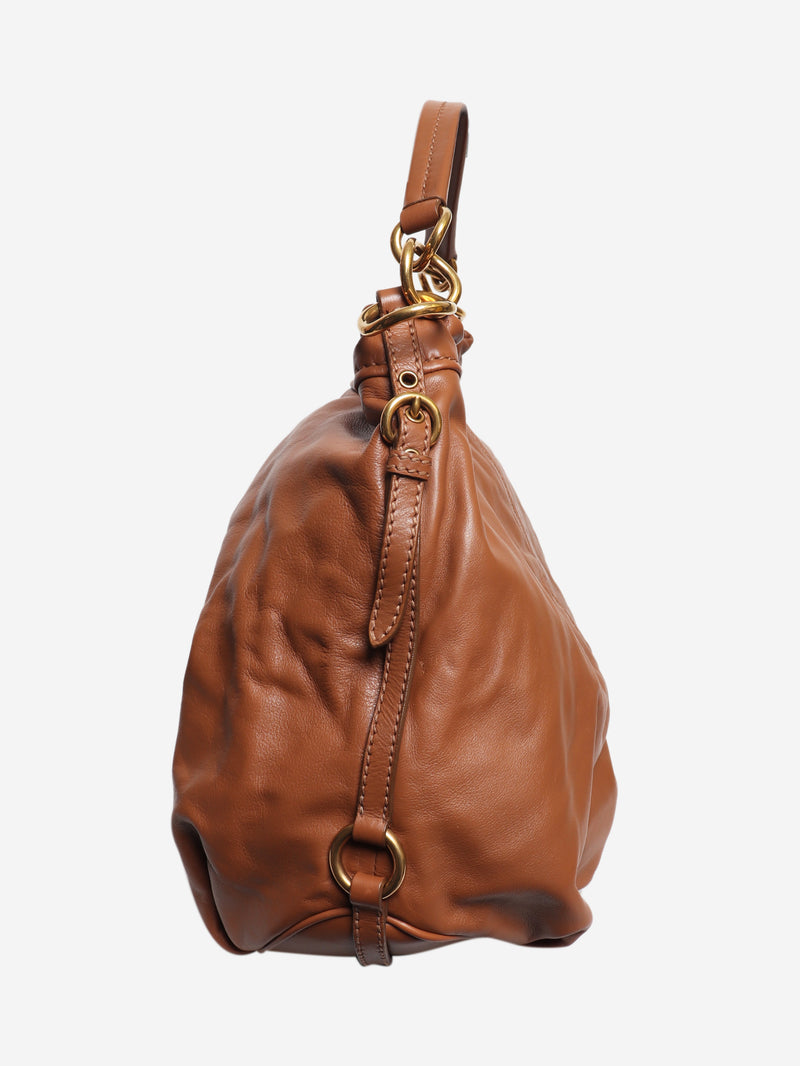 Brown leather hobo bag