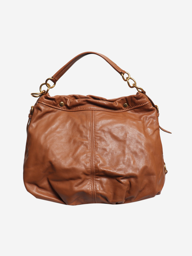 Brown leather hobo bag