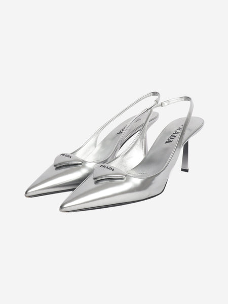 Silver leather slingback pumps - size EU 38 alternate image
