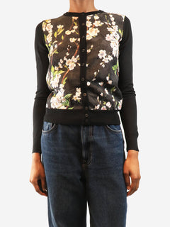 Black floral cardigan - size UK 8