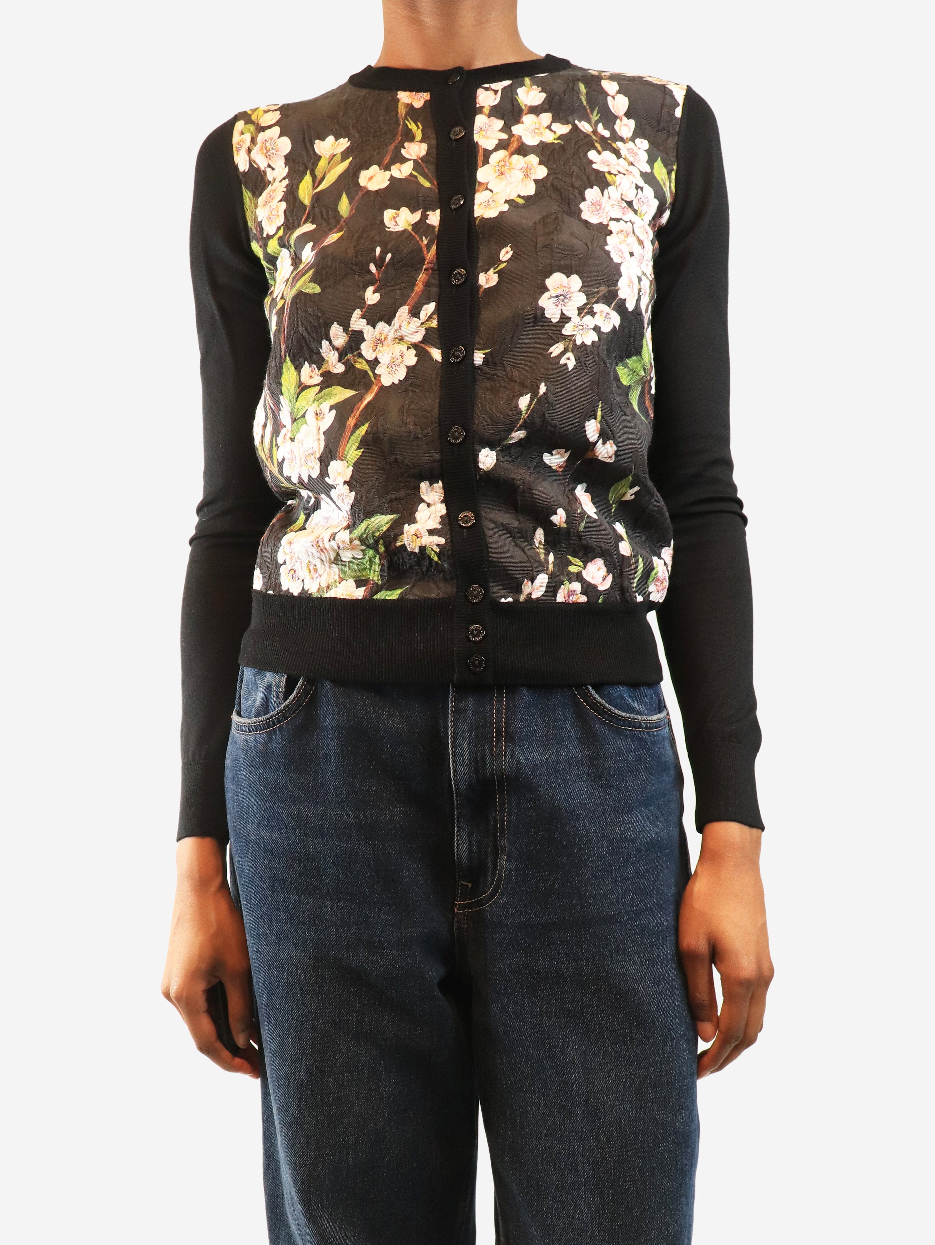 Black floral cardigan - size UK 8