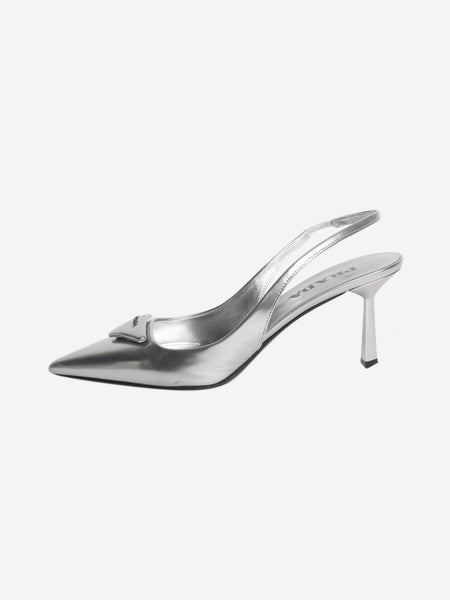 Silver leather slingback pumps - size EU 38 product image