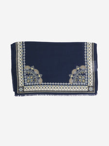 Etro Navy blue Geometric paisley framed scarf